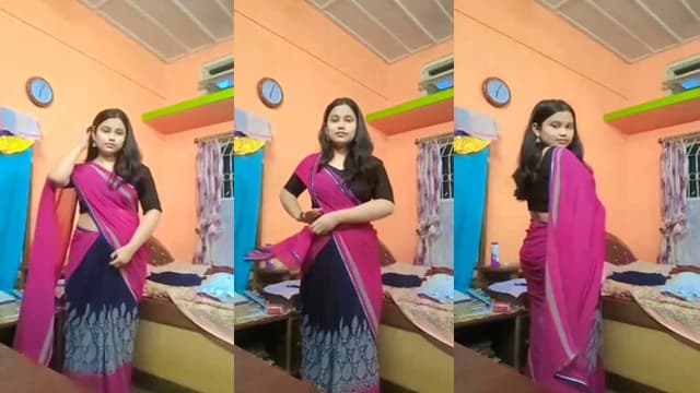 Cute Shy Saree Babe – Boobs Press Hard Exposed