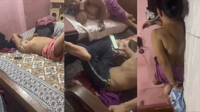 Indian Aunty Resting With Open Boobs Infront Of Kids