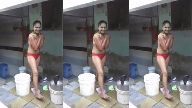 Slim Cousin Sister Bathing her Bro Recording Video Viral