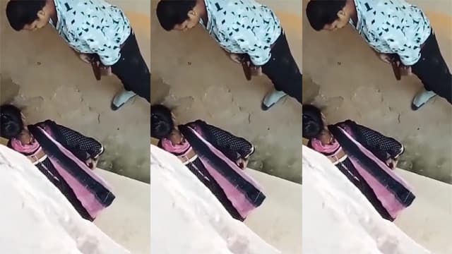 Desi Uncle Girl Hard Riding Behind Bus Stop Highway